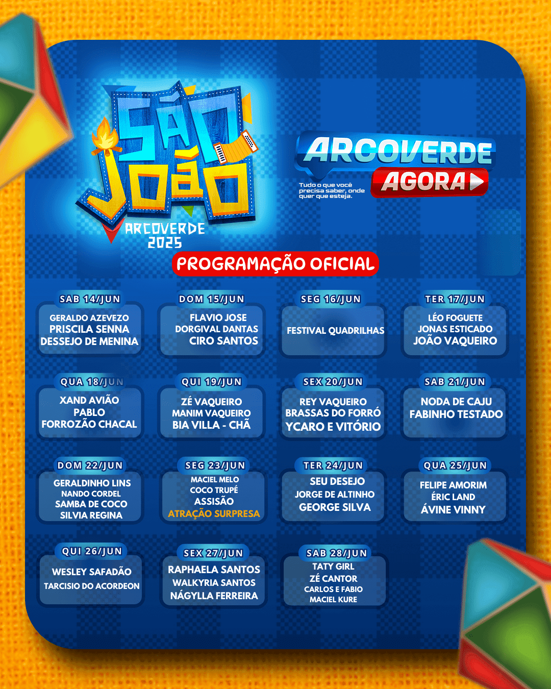 CONFIRA AGORA A PROGRAMAÇÃO OFICIAL DO SÃO JOÃO DE ARCOVERDE