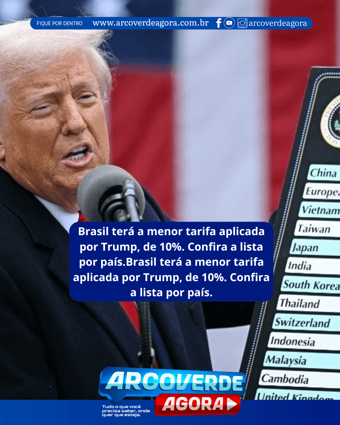 Trump impõe tarifa de 10% a todos os países e taxas recíprocas aos parceiros comerciais