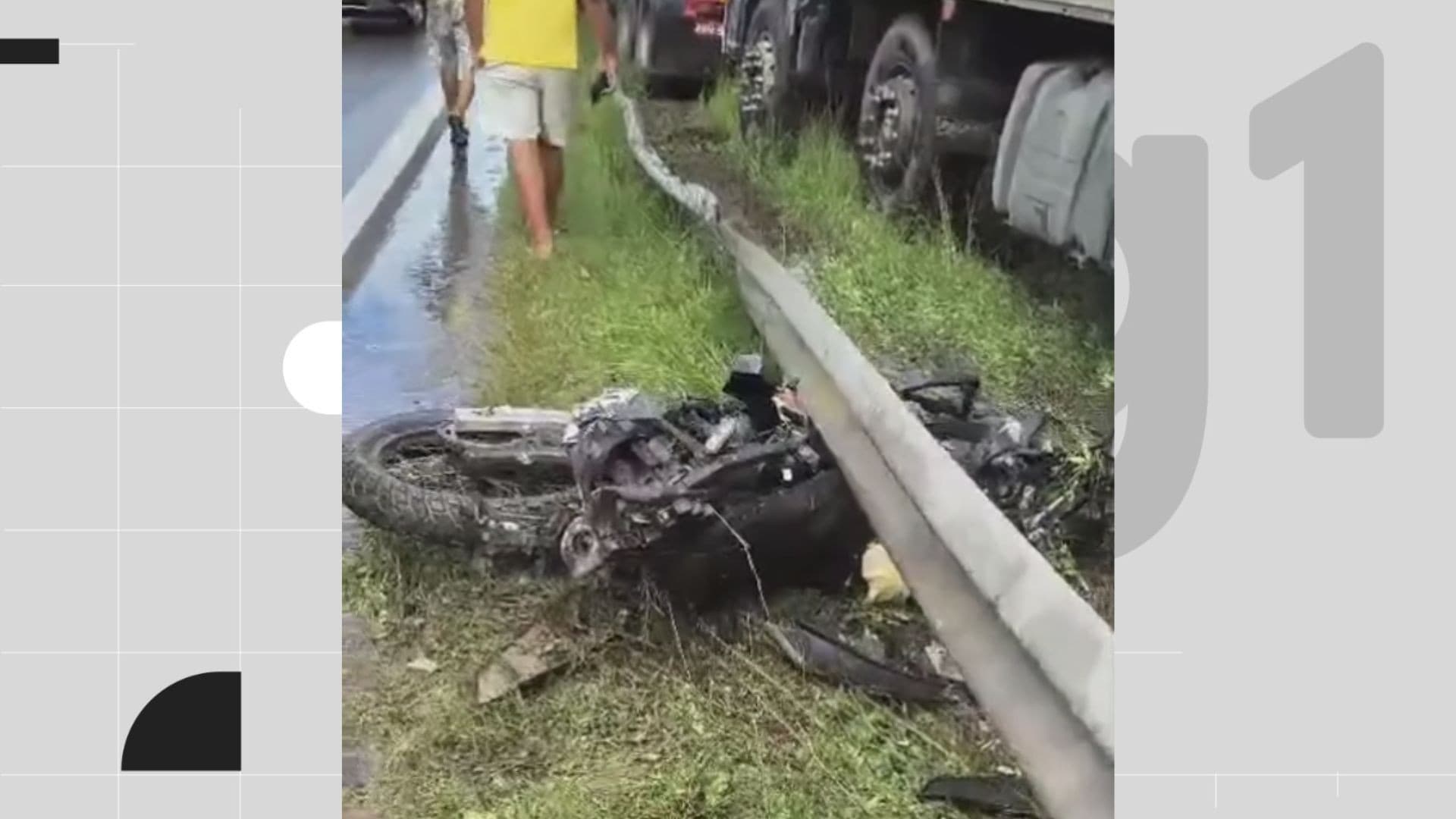 Motociclista escapa ileso após saltar de moto antes de colisão com caminhão na BR-101