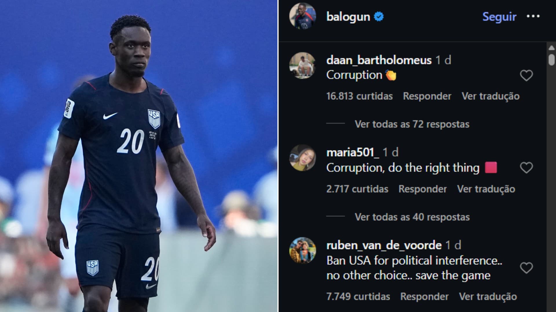 Polêmica na Copa: Fifa anula expulsão de Balogun após interferência política