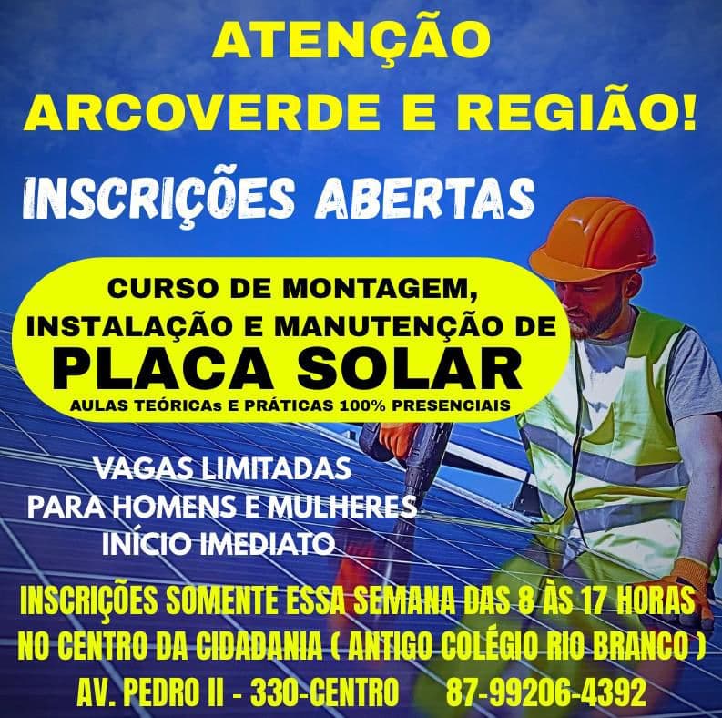Inscrições abertas para curso de energia solar em Arcoverde