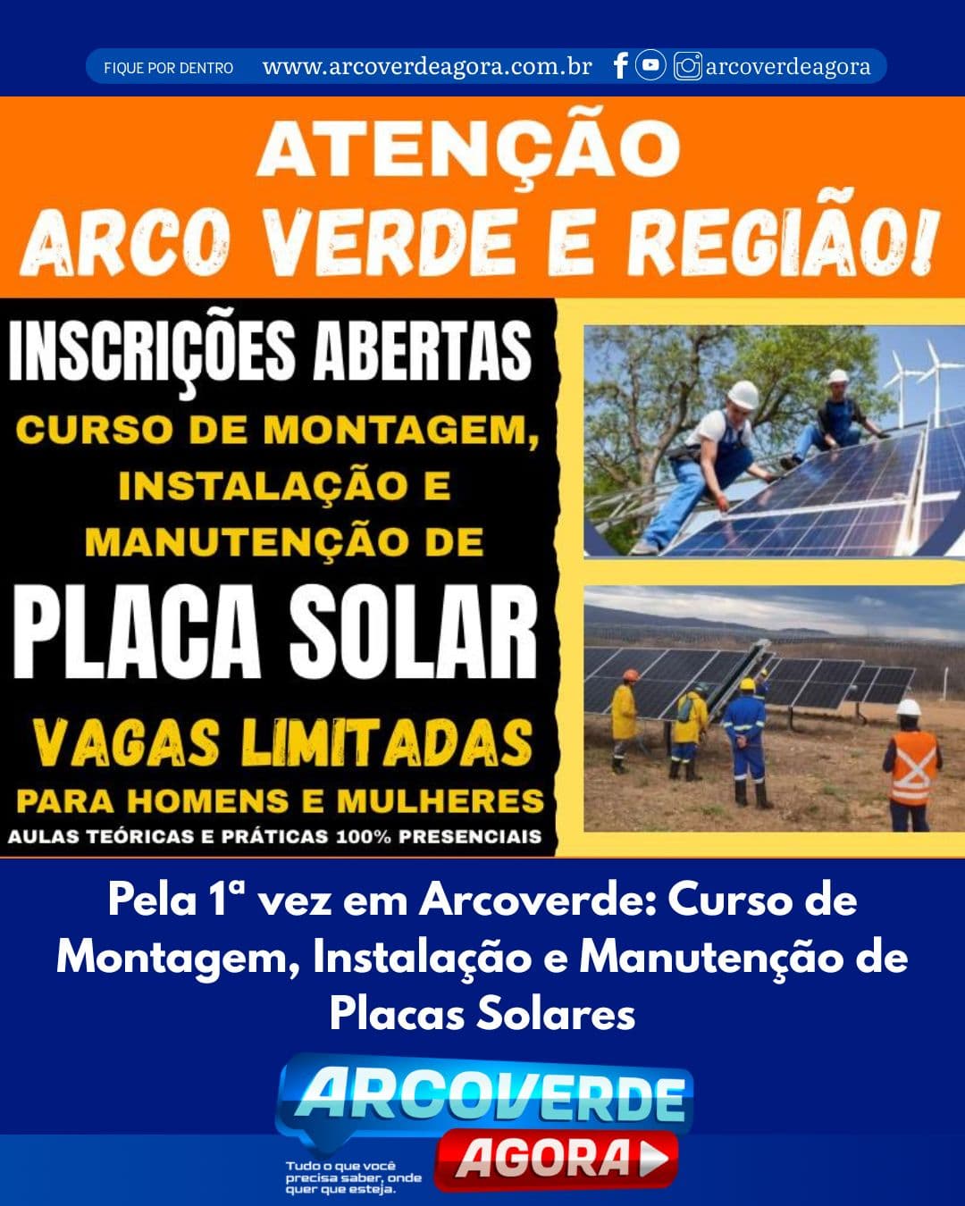 Pela 1ª vez em Arcoverde: Curso de Montagem, Instalação e Manutenção de Placas Solares