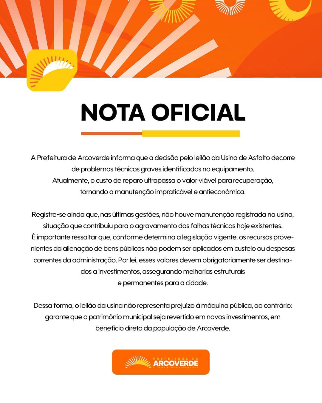 Prefeitura de Arcoverde leiloa Usina de Asfalto após abandono de gestões anteriores