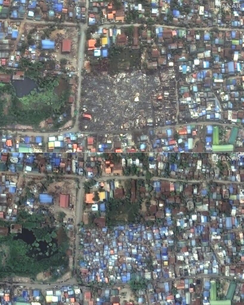 Fotos mostram antes e depois do terremoto em Mianmar