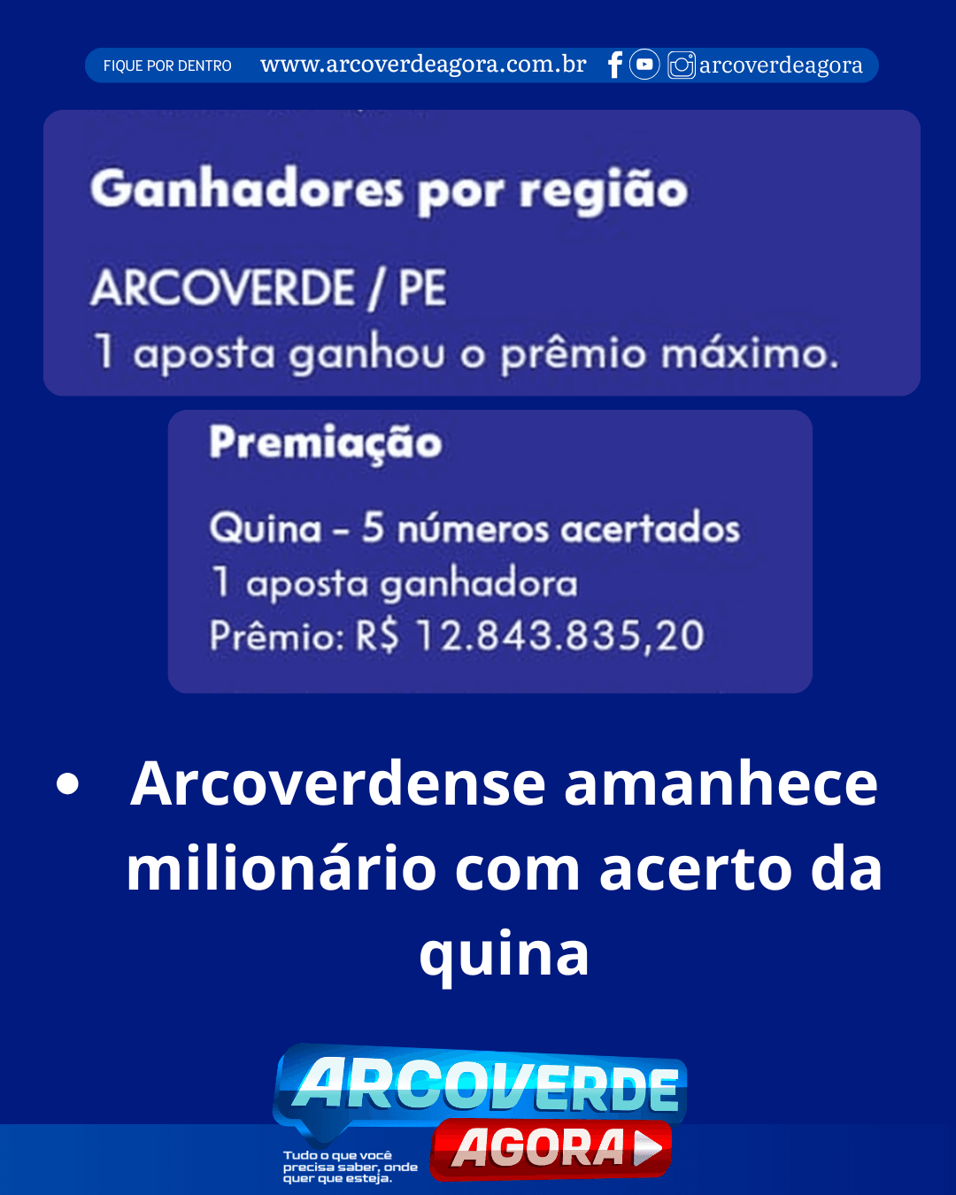 Arcoverde tem ganhador único de prêmio milionário da Quina