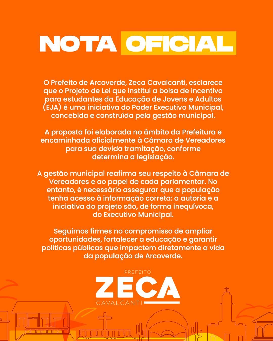 Prefeitura de Arcoverde esclarece autoria de projeto da bolsa para alunos da EJA
