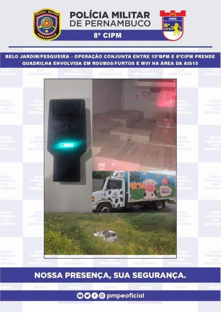  PM desarticula quadrilha de roubo de veículos em Pesqueira e Belo Jardim; carga de R$ 150 mil recuperada