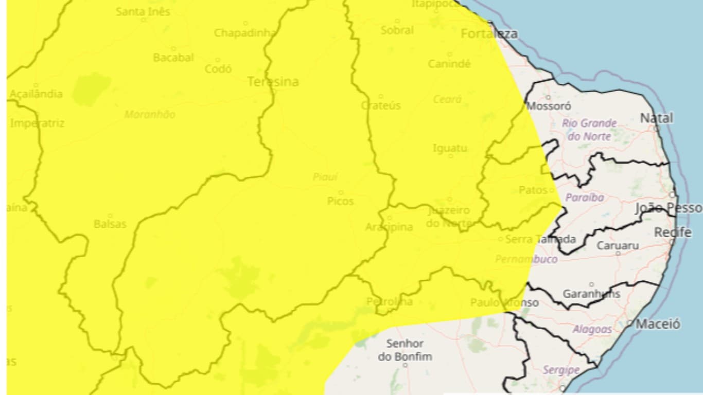 Inmet renova alerta amarelo de chuvas intensas para 32 cidades do Sertão de Pernambuco