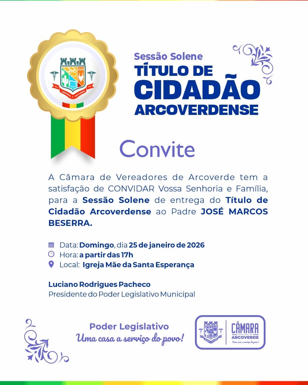 Câmara de Arcoverde concede Título de Cidadão ao Padre José Marcos