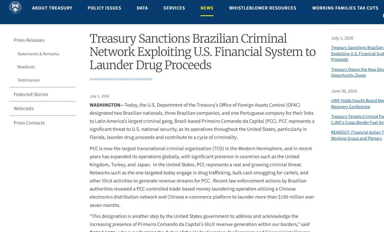 Ministério da Justiça analisa impactos de sanções americanas contra brasileiros por suposta ligação com facções