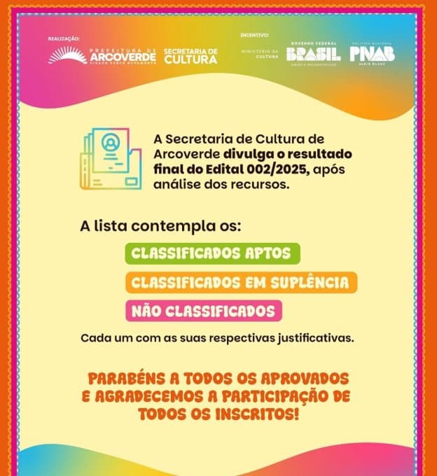 Prefeitura de Arcoverde divulga resultado final de edital cultural