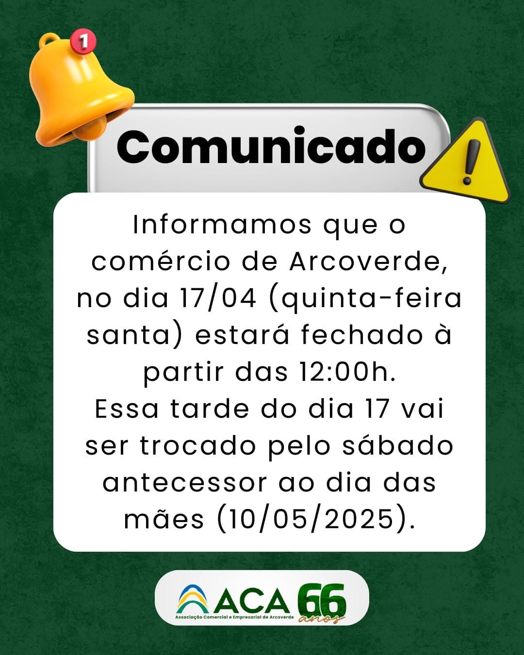 Atenção: comércio de Arcoverde fechará mais cedo nesta Quinta-feira Santa