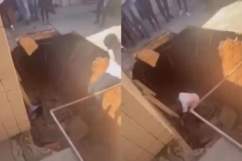 Parte do piso de escola cede e estudante cai em buraco no pátio no Cabo de Santo Agostinho