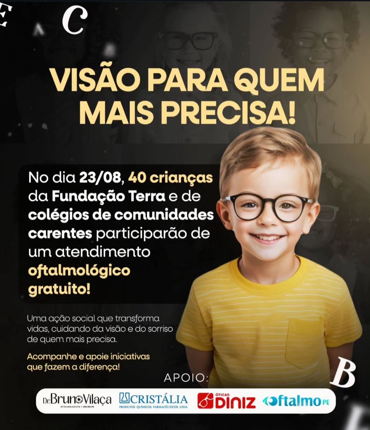 Ação social oferece atendimento oftalmológico e óculos gratuitos para crianças em vulnerabilidade em Arcoverde