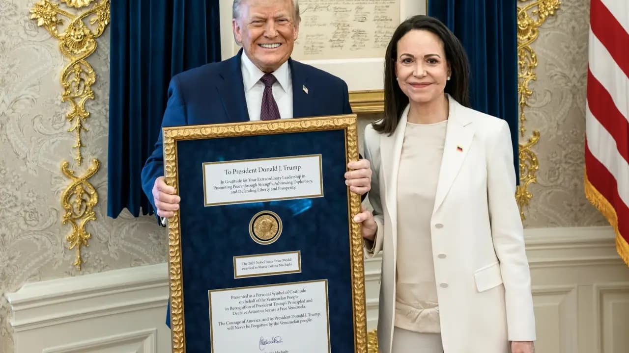 María Corina Machado entrega medalha do Nobel da Paz a Donald Trump em encontro na Casa Branca