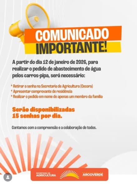 Prefeitura de Arcoverde define novos procedimentos para solicitação de água por carros-pipa
