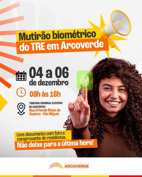 Mutirão Biométrico acontece em Arcoverde de 04 a 06 de dezembro