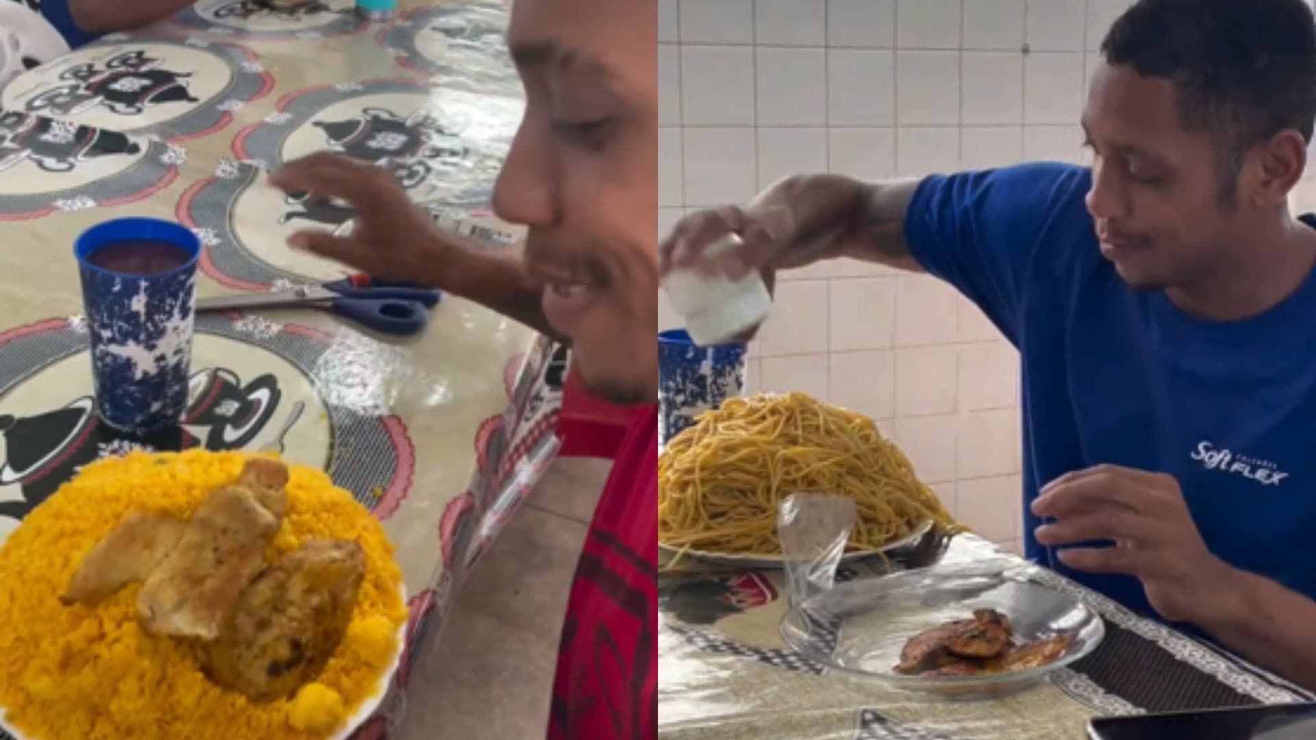 Trabalhador viraliza nas redes sociais ao exibir 'pratos gigantes' em refeitório de fábrica em Pernambuco