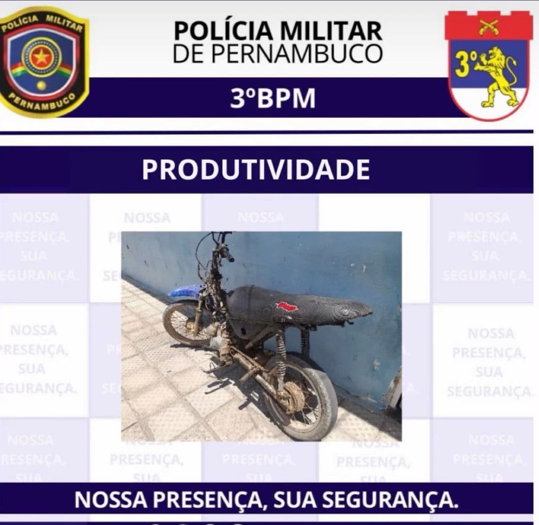 Polícia recupera motocicleta com restrição de roubo em Custódia