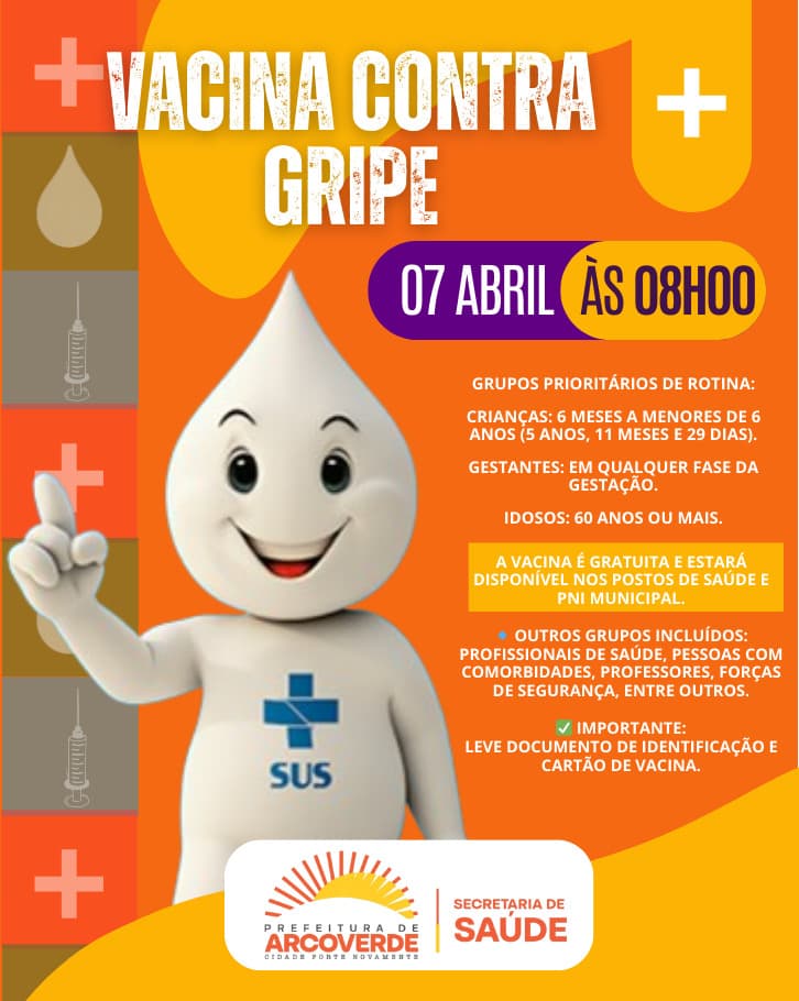 Vacinação contra a Influenza começa em 7 de abril com foco nos grupos prioritários